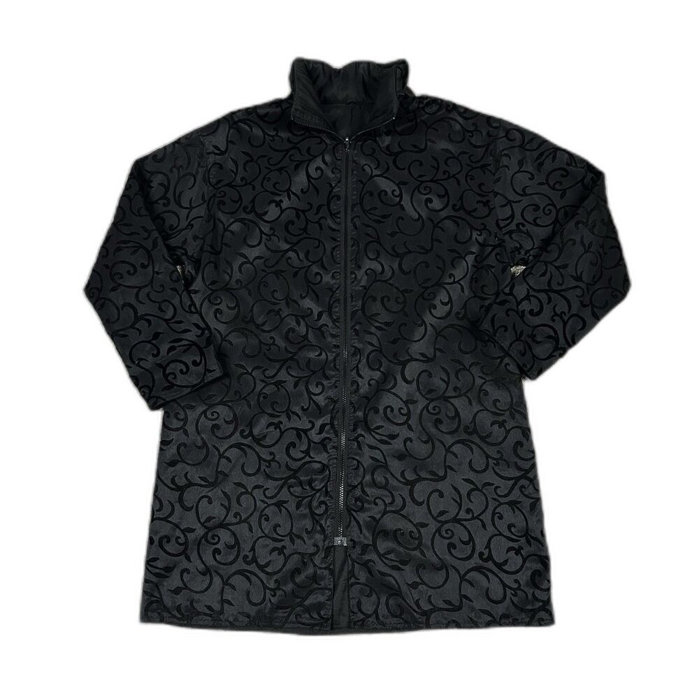 Mycra Pac Jacket Coat Womens 0 P 6/8 Black Velvet Vine Pockets Hooded Reversible